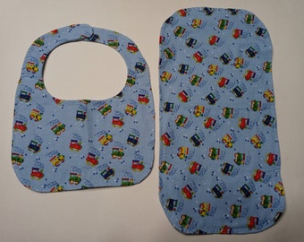 Burp Cloth and Bib Set - Trains