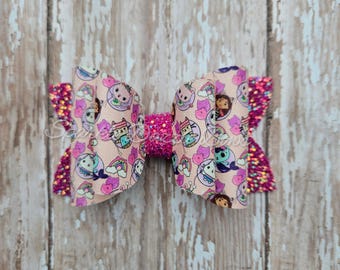 4 inch Baby toddler bow  Dollhouse hairbow faux glitter bow READY TO SHIP