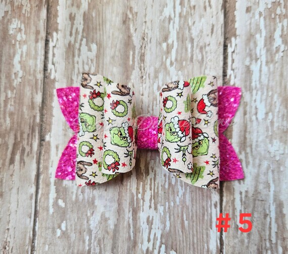 4 inch Christmas hair bow Grinch Bow READY TO SHIP baby toddler headband hairbow party gift bow