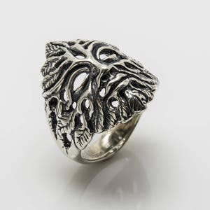 Green Man Ring in Sterling Silver