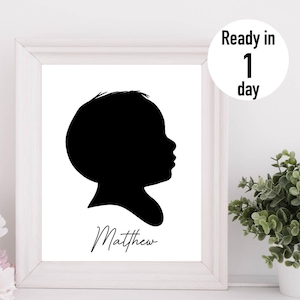 Silhouette Porträt vom Foto, Kinder Silhouette, Geschenk für Großeltern, schwarze Silhouette, Mädchen Jungen Silhouette, Geschenk vom Enkelkind