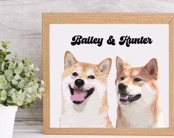 Multiple dog portrait from photo, Custom Pet Portraits, Pet Art Digital, Pet Bereavement Gift, Personalized Pet Drawing, Gift for Dog Mom