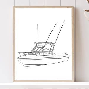 Boat line drawing from photo - Custom boat outline portrait  - Boat one line art commission - Personalized boat owner gift