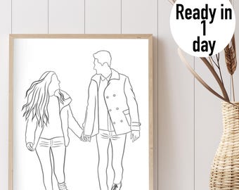 Personalized line drawing from photo, Custom family outline portrait, Couple one line art commission, Annniversary gift, Faceless portrait