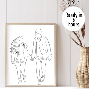 Personalized line drawing from photo, Custom family outline portrait, Couple one line art commission, Annniversary gift, Faceless portrait