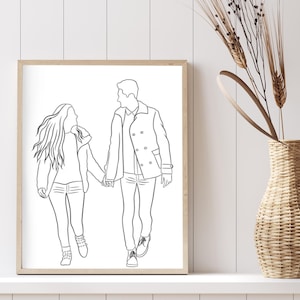 Personalized line drawing from photo, Custom family outline portrait, Couple one line art commission, Annniversary gift, Faceless portrait