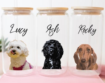 Dog Mom Gifts, Dog Portrait Glass Tumbler, Dog Lover Gift, Pet Portrait Glass Cup, Dog Loss Gifts