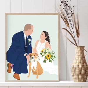 Couple and dog portrait from photo Couple with pet custom drawing Personalized anniversary gift Gift for pet parents Pet mom gift image 1