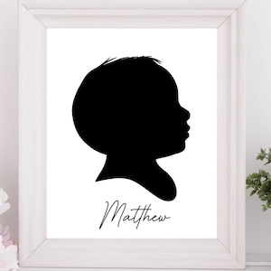 Silhouette portrait from photo, Child silhouette, Gift for grandparents, Black Silhouette, Girl Boy Silhouette, Gift from grandchild