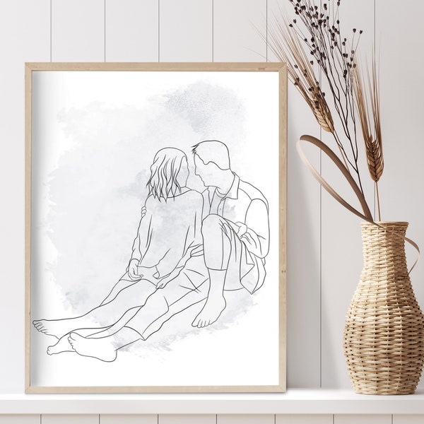 Outline photo - Line drawing from photo - Custom family outline drawing - Couple line art commission - Personalized couple portrait