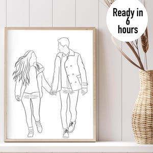 Personalized line drawing from photo, Custom family outline portrait, Couple one line art commission, Annniversary gift, Faceless portrait