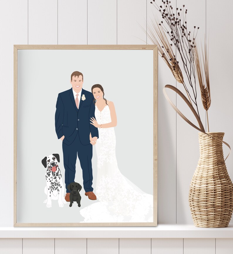 Couple and dog portrait from photo Couple with pet custom drawing Personalized anniversary gift Gift for pet parents Pet mom gift image 2