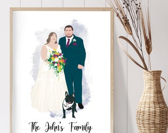 Custom couple portrait from photo with dates and names - Drawing from photo - Commission drawing - Digital watercolor portrait Gift for her