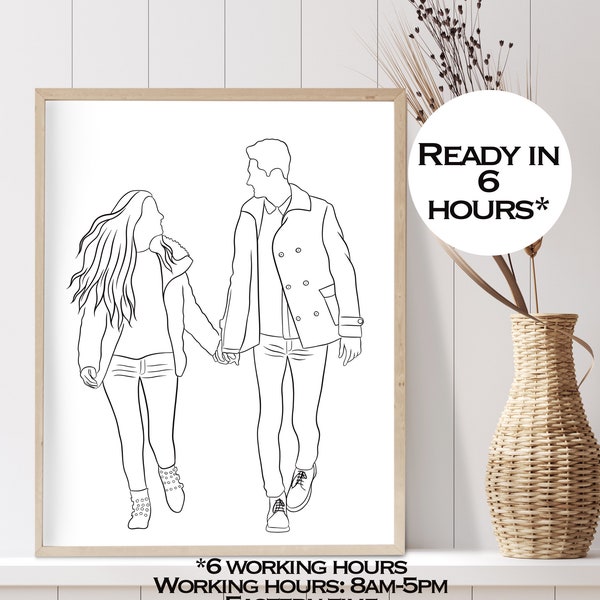 Personalized line drawing from photo - Custom family outline portrait  - Couple one line art commission - Personalized anniversary gift