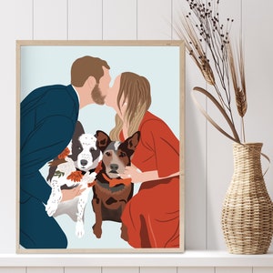 Couple and dog portrait from photo Couple with pet custom drawing Personalized anniversary gift Gift for pet parents Pet mom gift image 6