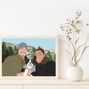 Couple and dog portrait from photo Couple with pet custom drawing Personalized anniversary gift Gift for pet parents Pet mom gift image 7