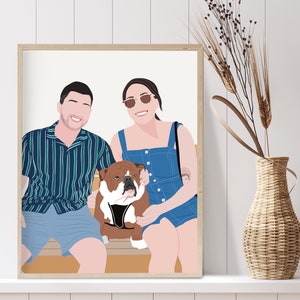 Couple and dog portrait from photo Couple with pet custom drawing Personalized anniversary gift Gift for pet parents Pet mom gift image 8