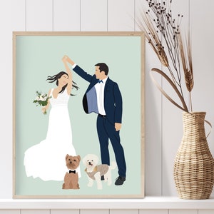 Couple and dog portrait from photo Couple with pet custom drawing Personalized anniversary gift Gift for pet parents Pet mom gift image 4