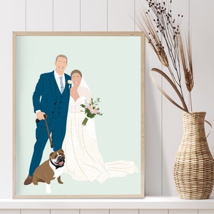 Couple and dog portrait from photo Couple with pet custom drawing Personalized anniversary gift Gift for pet parents Pet mom gift image 3
