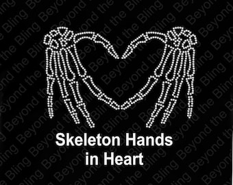 rhinestone skeleton hands in heart shape digital downlad SVG file, Halloween bling design, skeletal hands svg download SVG file