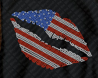 Rhinestone USA Lips Bling T-Shirt: 4th of July American Flag tee