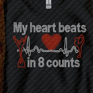 Rhinestone cheer bling shirt, cheerleader bling rhinestone t-shirt, My heart beats in 8 counts cheer bling tee