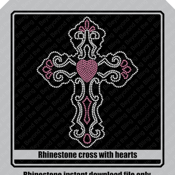 Rhinestone Cross scrolls heart instant download SVG, fancy cross bling download, DIY SVG cross download