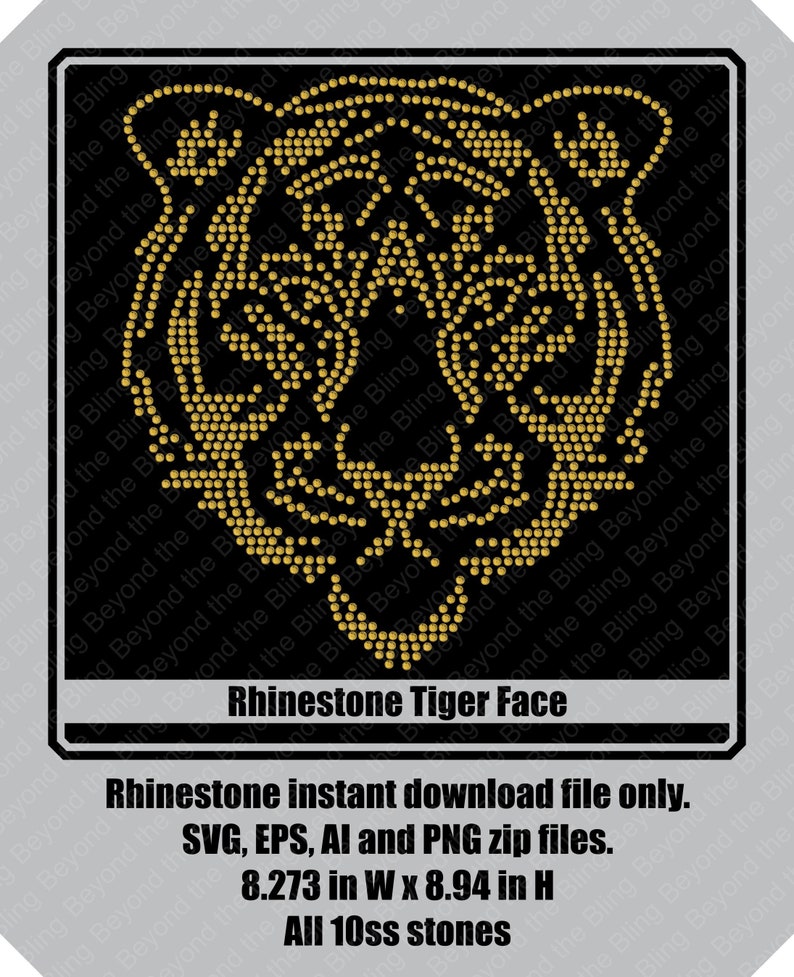 Tiger head rhinestone download template DIY Tiger head rhinestone bling template transfer Tiger school team mascot wild animal download image 1