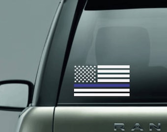 Thin Blue Line Flag Decal, Police Support Vinyl Car Decal