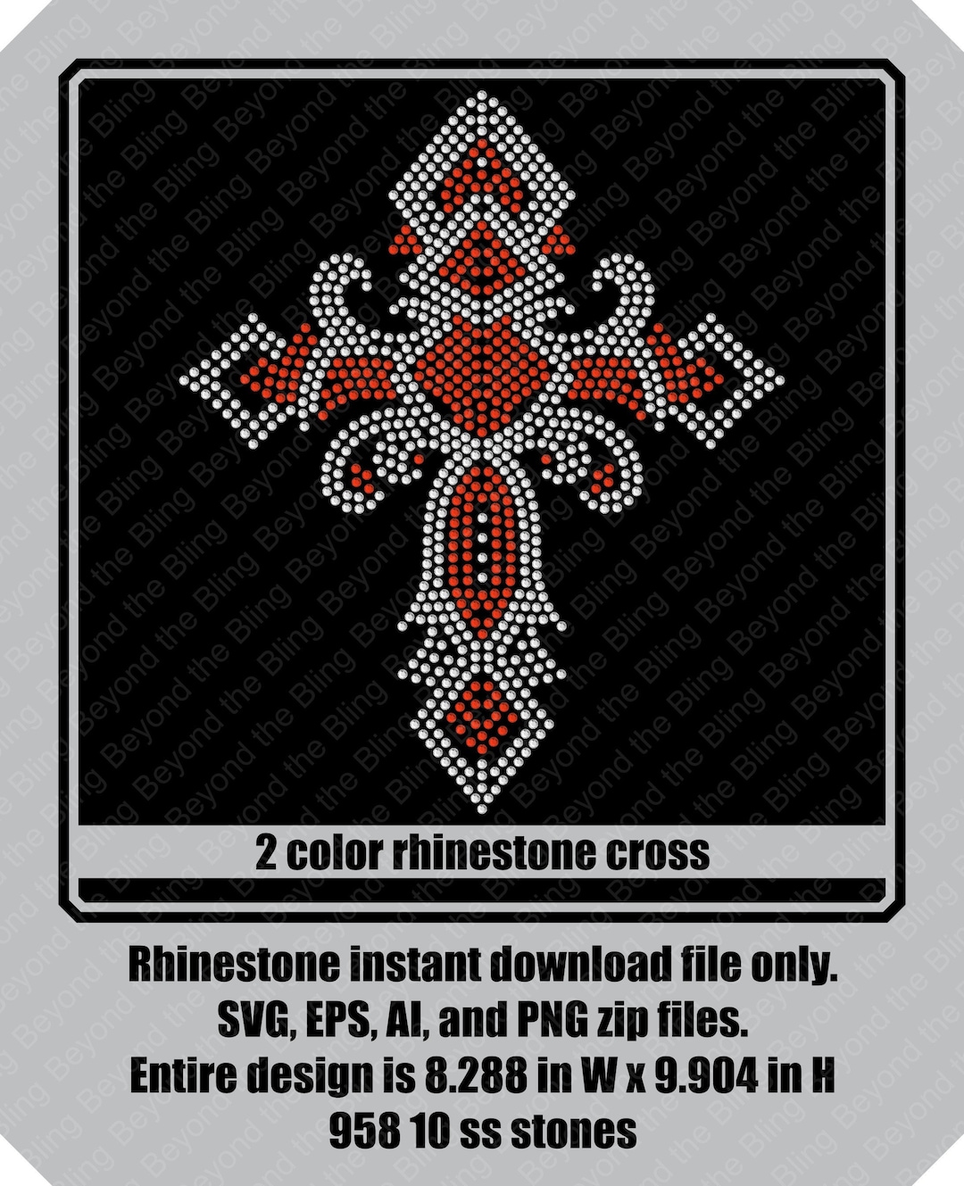 Rhinestone Cross SVG Bling Template: Two-color Scroll Design (digital ...