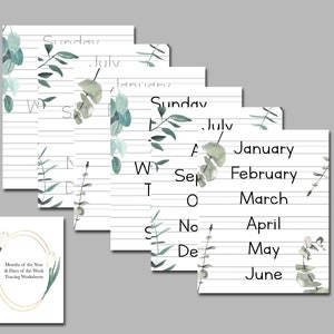 Months of the Year & Days of the Week Tracing Worksheets // Printable