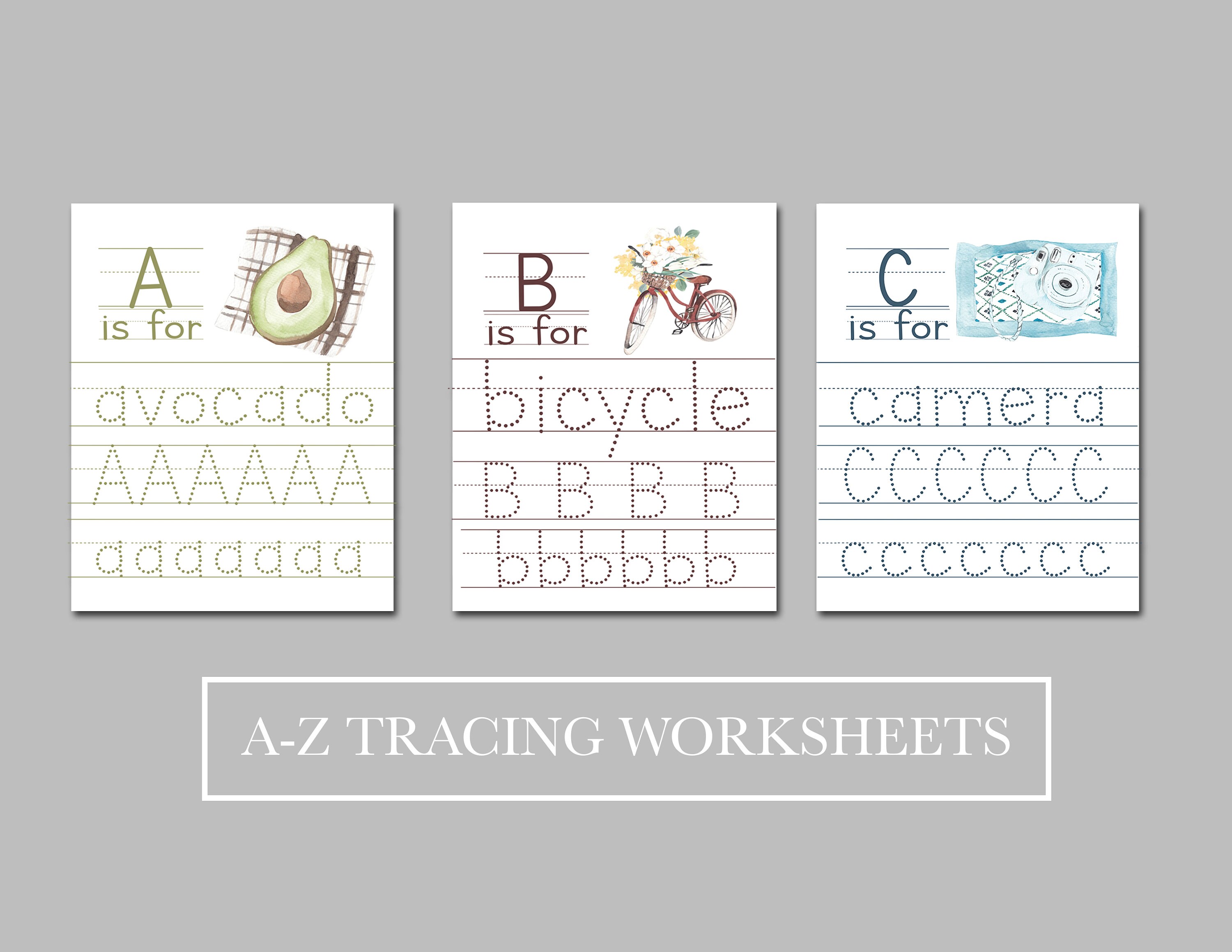alphabet tracing worksheets a z etsy