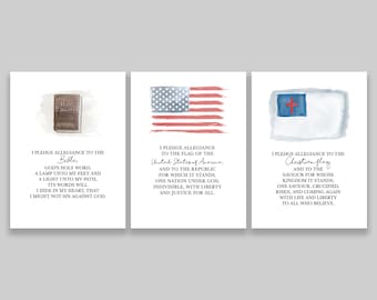 Pledge of Allegiance Print Bundle // United States, Christian Flag, and Bible