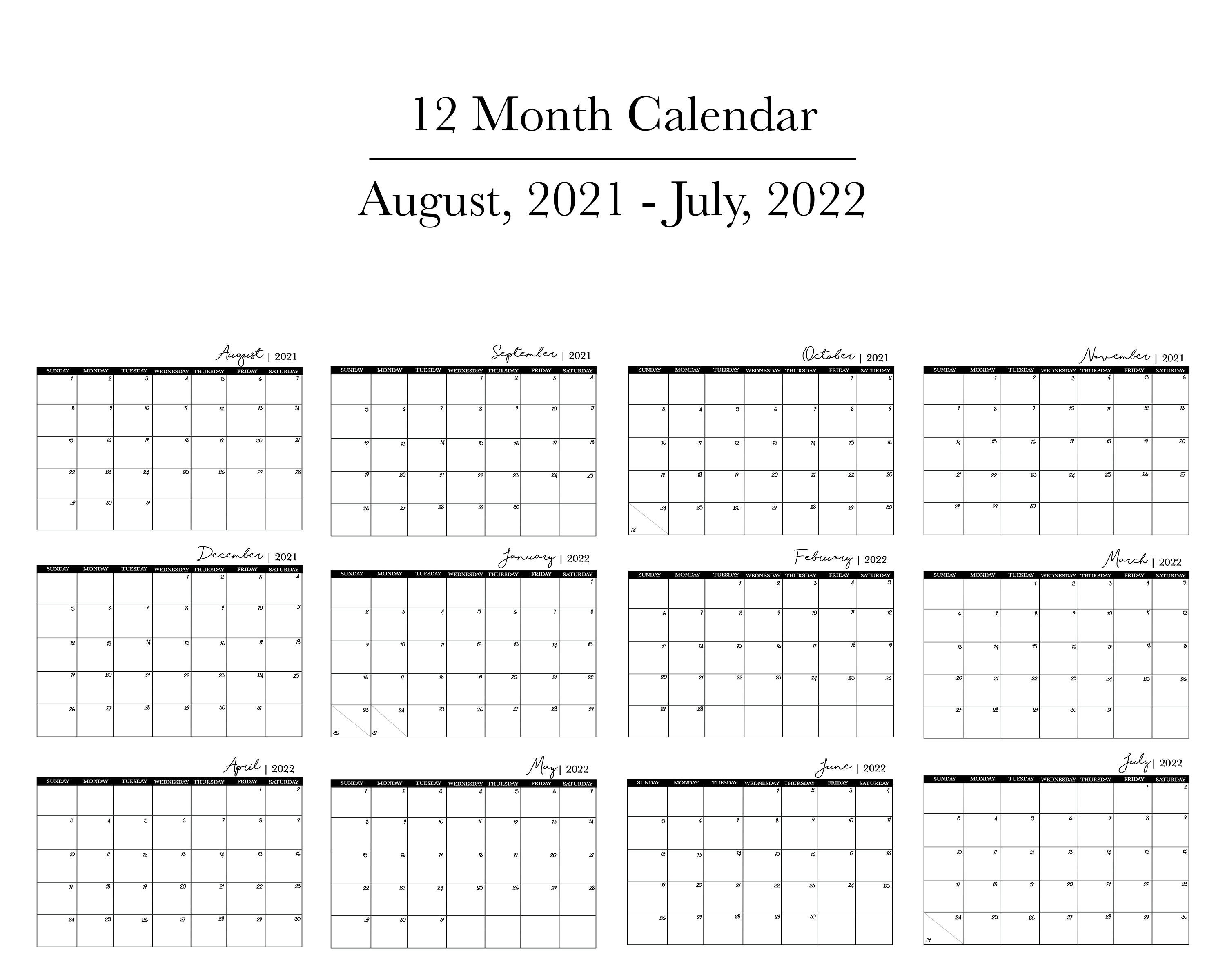 2022 12 Month Calendar