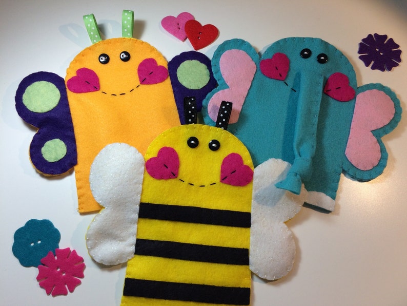 Elephant, Bumblebee & Butterfly Felt Hand Puppets, Hand Puppet, Felt Puppet, Children's Puppet, Animal Puppet, Insect PuppetMontessori Toy image 9