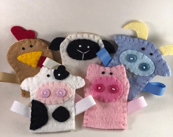Marionnettes à doigts d’animaux de ferme, Marionnettes à doigts en feutre, Vache, Chèvre, Poule, Cochon, Mouton, Marionnette à doigts, Marionnette Montessori, Marionnette animale