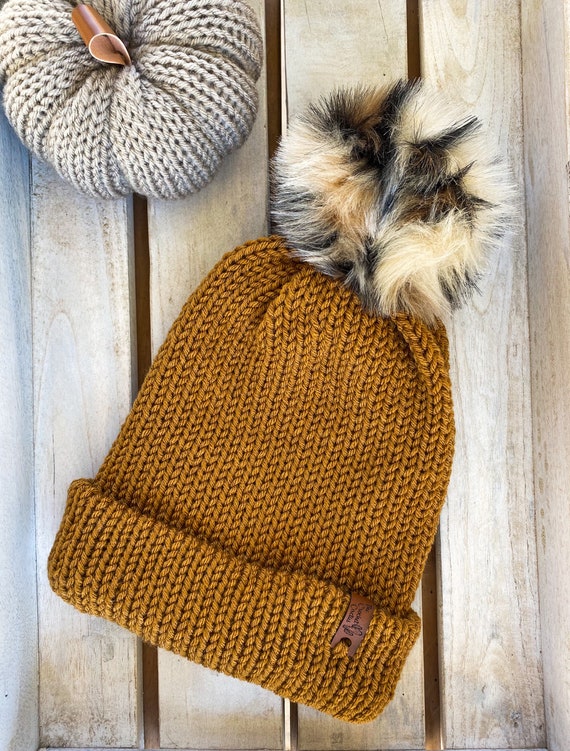 Knit Beanie Leopard Print Pom Beanie 