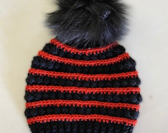 Neon Crochet Beanie, Striped Pom Pom Hat, Child Winter Wear  display picture 3
