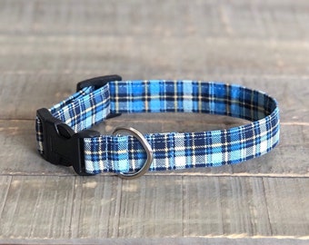 Plaid Dog Collar, Navy Plaid Dog Collar, Navy Light Blue and Yellow Plaid Dog Collar, Spring Plaid Dog Collar, Dog Collar