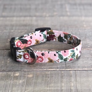 Floral Dog Collar, Spring Dog Collar, Pale Pink, Burgundy Dog Collar, Girl Dog Collar, Dog Collar, Flower Dog Collar, Paper Rifle Co.