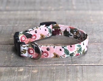 Floral Dog Collar, Spring Dog Collar, Pale Pink, Burgundy Dog Collar, Girl Dog Collar, Dog Collar, Flower Dog Collar, Paper Rifle Co.