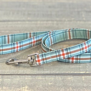 Plaid Dog Leash, Light Turquoise, Burnt Orange, Brown, Teal, Plaid Dog Leash, Dog Leash, Dog Lead, Tartan Dog Leash