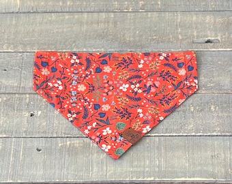 Red/Orange Floral Dog Bandana, Over the Collar Dog Bandana, Slip Through Dog Bandana, Dog Bandana, Rifle Paper Company