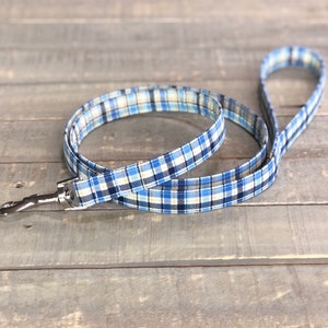 Plaid Dog Leash, Blue, Light Blue and Yellow Plaid Dog Leash, Dog Leash, Dog Lead, Tartan Dog Leash