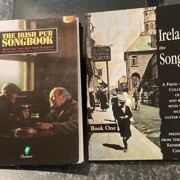 Two Irish song and music books. Paperback books. Ireland the Songs Book 1, The Irish Pub Songbook. Irish ballads. Guitar chords.