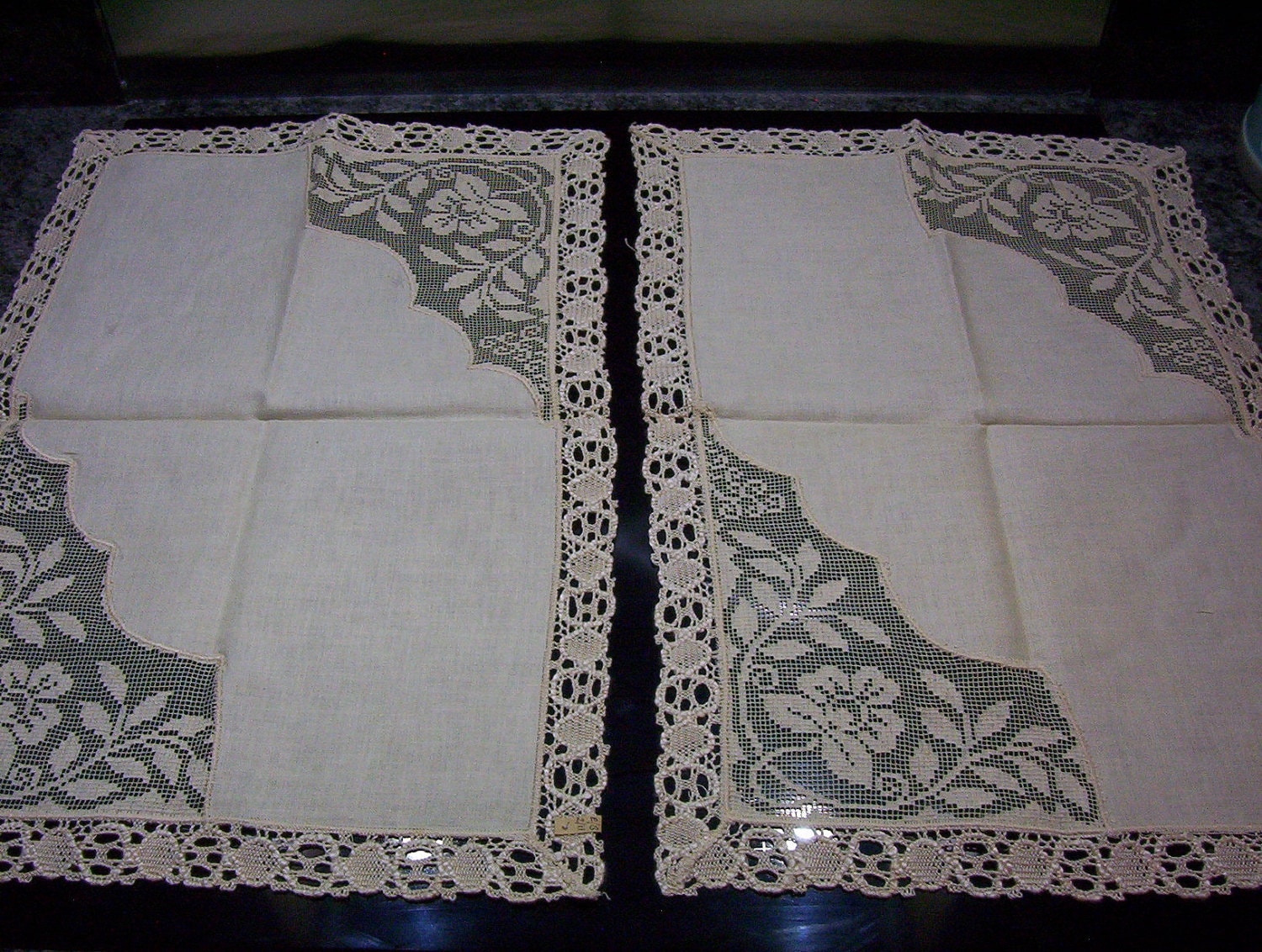 Pair of Linen tray clothes. Tray cloth with lace corners and Etsy