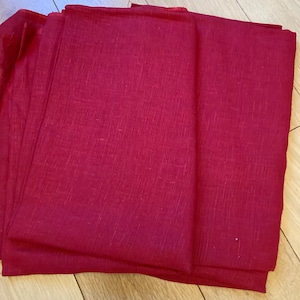 Irish linen fabric selection. Red linen. Craft supply. Christmas red linen