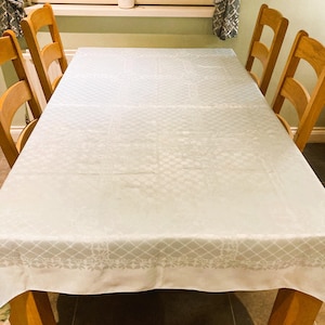 Vintage Woven Rayon Damask Tablecloth. Art Nouveau Sky Blue Tablecloth. Rectangle tablecloth