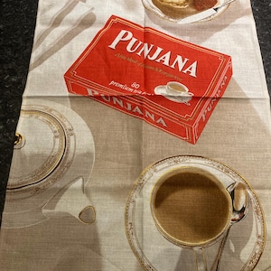 Vintage theedoek. Punjana-thee. theedoek Reclametheedoek. Punjana-thee