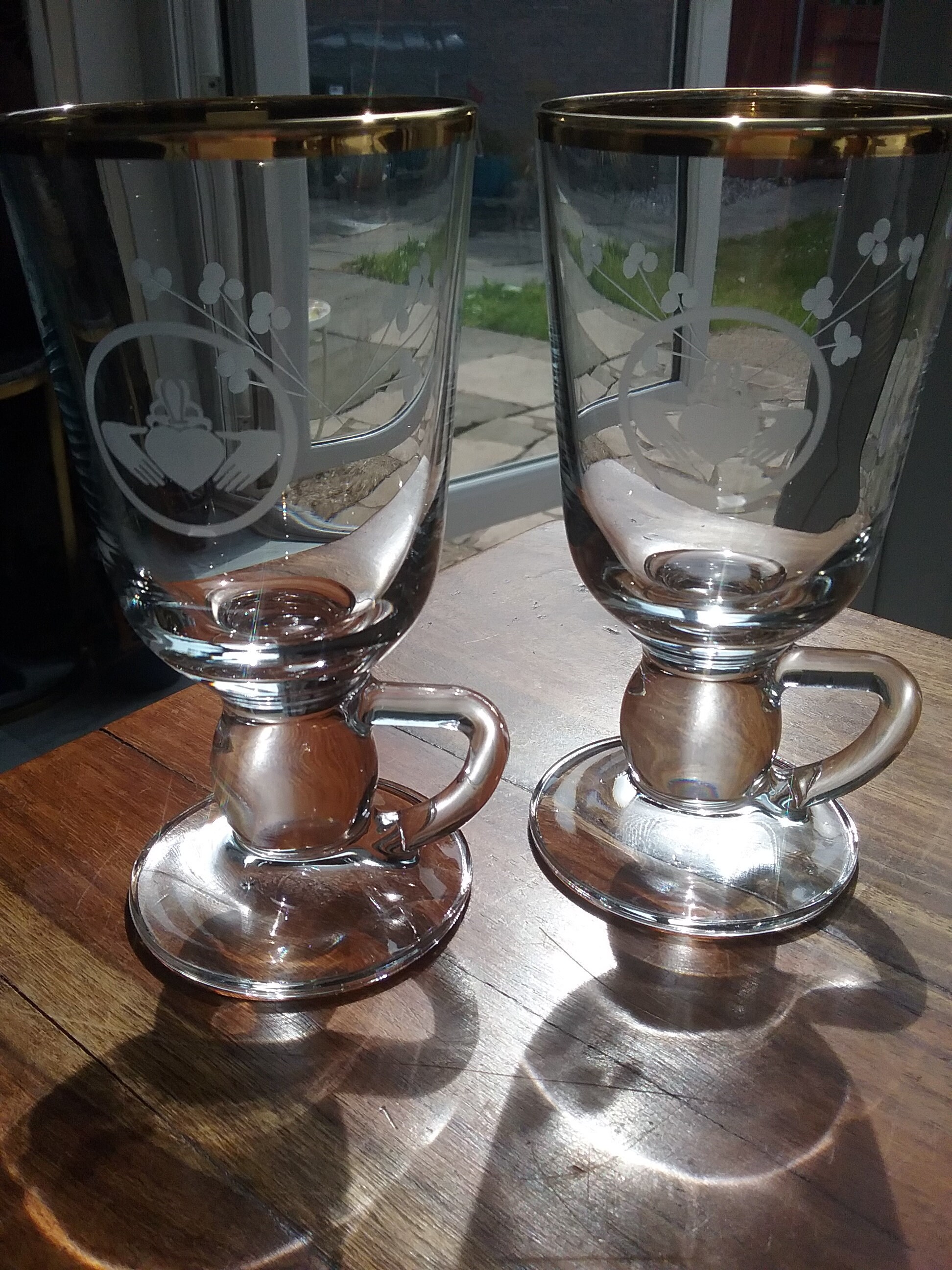 Vintage Irish Claddagh Etched Glasses. Pair Duiske Footed Etsy